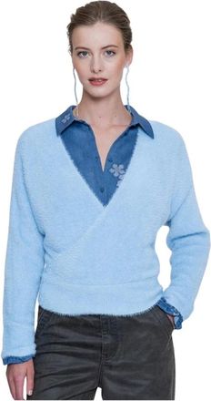 Geisha Cross Over Hairy Top - Dames - Truien - Blauw - Maat: M Viscose