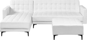 Beliani Sof&aacute; Cama Modular En Forma De L Tapizado En Piel Sint&eacute;tica Con Otomana Capiton&eacute; Blanco Derecho Aberdeen
