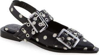 Ganni Pointed Toe Mary Jane Slingback Flat in Black at Nordstrom, Size 11Us