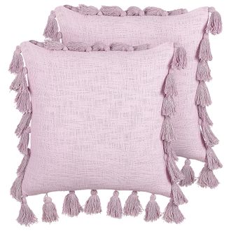 Beliani Conjunto De 2 Cojines De Algod&oacute;n Rosa 45 X 45 Cm Borlas Accesorio Boho Lynchis