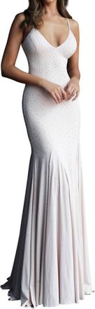 Jovani Backless Embellished Jersey Dress In Blush