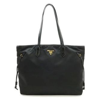Prada Pre-owned Tote Bags, female, Black, Size: ONE SIZE Pre-owned Nylon Patent Leather Tote Bag