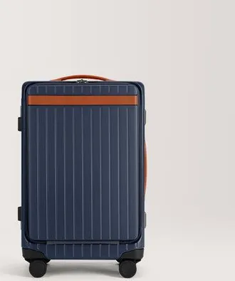 Carl Friedrik Front pocket Carry-on Luggage - Hard case in Polycarbonate and Aluminium - Navy Blue / Cognac Brown