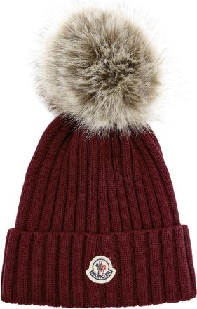 Moncler Ribbed Wool Bobble hat - Red Dark - One Size