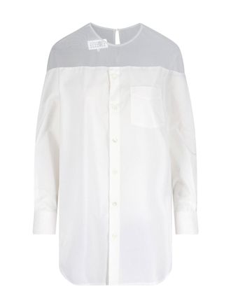 Maison Margiela White Minimalist Sheer Yoke Button-Down Top