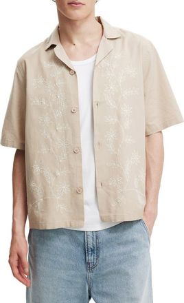 Cotton On Cabana Cotton Camp Shirt in Taupe Floral at Nordstrom Rack, Size X-Large