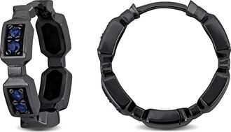 Mimi & Max 1/6ct TGW Blue Sapphire Mamba Hoop Earrings 14k White Gold Black Rhodium Plating