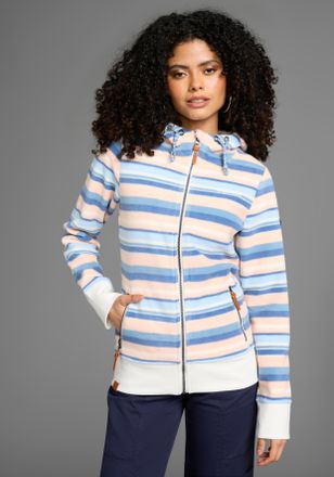 Kangaroos Fleecejacke KANGAROOS, Damen, Gr. 32/34, bunt, Fleece, Obermaterial: 100% Polyester, bedruckt, gestreift, bequem h&uuml;ftlang, Jacken Fleecejacke, mit Kap