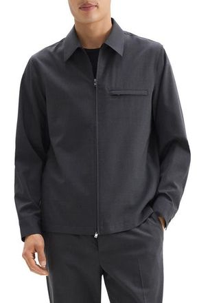 Theory Travel Motion Wool Blend Overshirt in Charcoal Melange at Nordstrom, Size Xx-Large