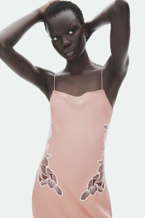 H&M Lace-detail Satin Dress With Scarf in Dusty Beige/white at Nordstrom, Size X-Small