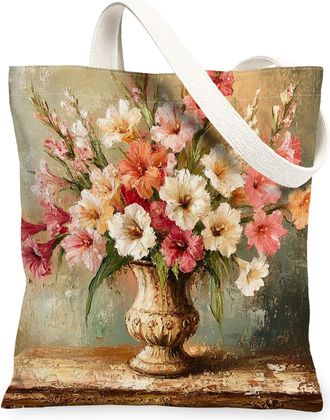 Generic Spring Farmhouse Gladiolus Canvas Tote Bag for Shopping 13x15, Rustic Farm Floral Reusable Grocery Print Bag for Women Men, Country Flower Aesthetic P