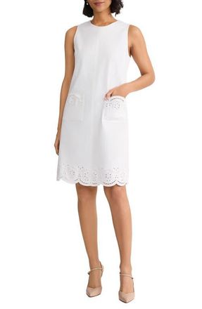 Jones New York Eyelet Embroidery Sleeveless Minidress in Soft White at Nordstrom, Size X-Small