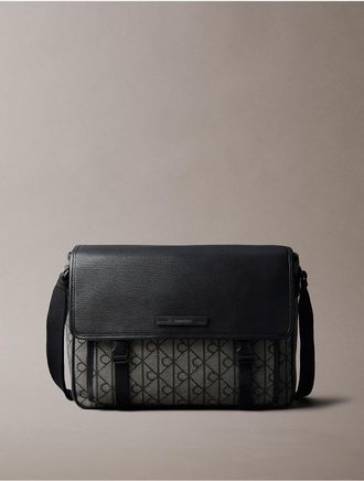 Calvin Klein Mens Emblem Jacquard Messenger Bag - Grey