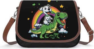 Generic Jack Russell Terrier Dinosaur Rainbow Small Womens Crossbody Bags Shoulder Handbag with Adjustable Strap for Travel