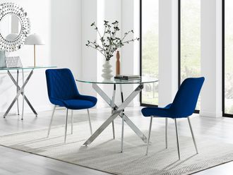 Furniturebox Novara 100cm Round Dining Table & 2 Pesaro Silver Leg Chairs in Navy