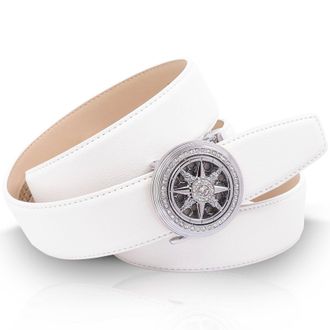 Anthoni Crown Lederg&uuml;rtel ANTHONI CROWN, Damen, Gr. 85, weiss (wei&szlig;), Leder, unifarben, G&uuml;rtel Lederg&uuml;rtel, mit Schmucksteinen