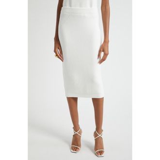 St. John Rib Knit Midi Skirt in Bright White at Nordstrom, Size Small