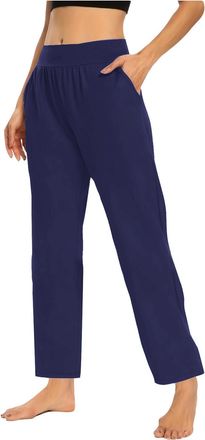 Generic Women Yoga Pants Straight Leg Sport Trousers for Women High Waist Gym Trousers with Pockets Stretch Bootleg Lightweight Sweatpants Ladies Trousers Ela