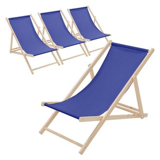 ECD Germany Ecd Germany - Juego 4x Tumbonas Playa Madera De Pino Azul Oscuro 3 Posiciones Reclinaci&oacute;n Plegable Silla Tradicional De Sol Para Jard&iacute;n O Balc&oacute;n Imper