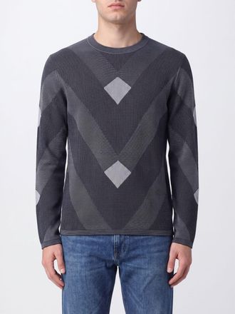 Emporio Armani Maglia girocollo in cotone con lavorazione jacquard a rombi