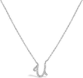 House of Brilliance 10K Gold Diamond Accent A-Z Initial Script Style Pendant Necklace in White | U at Nordstrom