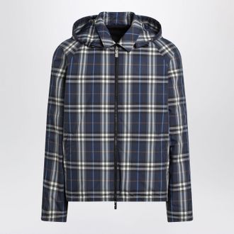 Burberry Blue Reversible Cotton Jacket With Check Pattern
