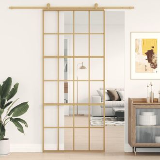Berkfield Home Sliding Door Gold 90x205 cm Clear ESG Glass & Aluminium