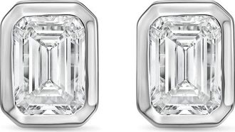 Diana M. Jewels 14Kt White Gold 9.00 cts Lab Grown Emerald Diamond Bezel Studs