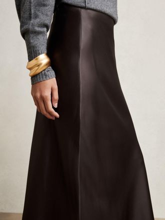 Reiss Mauve Silk Slip Maxi Skirt, 18