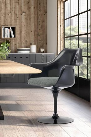 Fusion Living Black Tulip Armchair with Velveteen Cushion in Grey