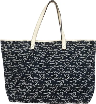 Gucci Navy Canvas Tote Bag (Pre-Owned)