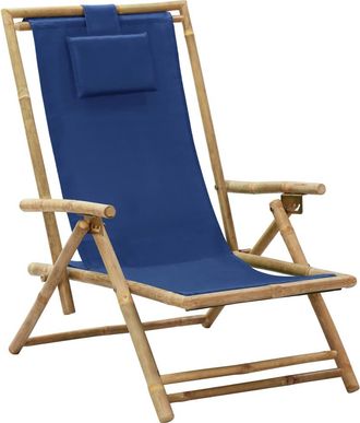 vidaXL Silla De Relax Reclinable De Bamb&uacute; Y Tela Azul Marino Vidaxl