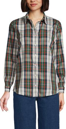 Lands End No Iron Supima Cotton Long Sleeve Shirt in Ivor/red Multi Color Plaid at Nordstrom, Size 12P