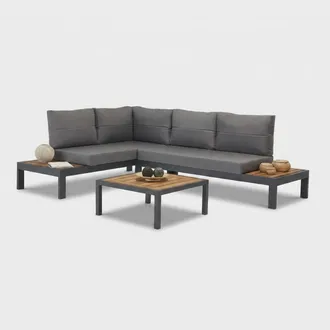 Emob Conjunto De Jard&iacute;n De Esquina Con Mesa Auxiliar De Aluminio Asira - Natural