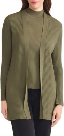Jones New York Sutton Rib Cardigan in Jasper Green at Nordstrom, Size Large