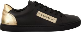 Dolce & Gabbana Zwarte en Gouden Leren Sneakers - Dames - Sneakers - Zwart - 36 EU - Leer - Schoenen