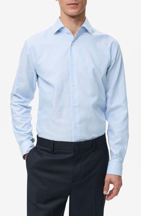 Mango Slim Fit Stripe Cotton Button-Up Shirt in Blue at Nordstrom, Size Medium