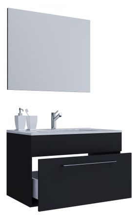 ebuy24 Ebuy24 - Vcm 3 Piezas Lavabo Lavabo Gabinete Inferior Ancho 80 Cm Juego De Muebles De Ba&ntilde;o Colgando Con Un Espejo Caj&oacute;n Badinos (negro)