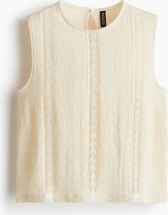H&M Gecrinkelte Bluse mit Spitzendetails - White
