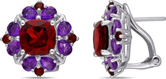 Mimi & Max 8 7/8ct TGW Garnet and African Amethyst Quatrefoil Floral Earrings in Sterling Silver