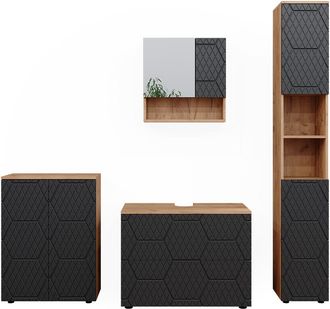 Vicco Conjunto De Muebles De Ba&ntilde;o Irma, Rayas Antracita, 4 Piezas, Con Cajonera Y Mueble Midi