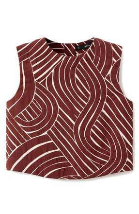 Mango Geometric Print Crop Top in Maroon at Nordstrom, Size Large