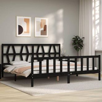 vidaXL Estructura De Cama Con Cabecero Madera Maciza Negro 200x200 Cm Vidaxl