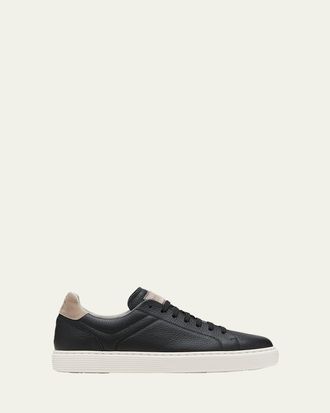 Brunello Cucinelli Mens Grained Calfskin Low-Top Sneakers