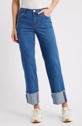 1822 Denim Cuffed Raw Hem Mid Rise Straight Leg Jeans in Selma at Nordstrom, Size 29