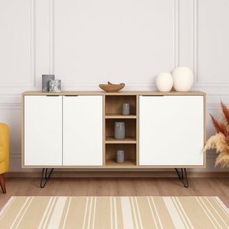 Dmora C&oacute;moda Arlene: Aparador 4 Estantes, 3 Puertas, 7 Compartimentos, 142x36x83h Cm Roble Marr&oacute;n