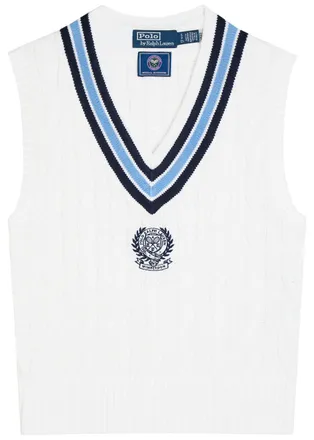 Polo Ralph Lauren Embroidered Cable-knit Cotton Vest - Cream - S (UK8-10 / S)