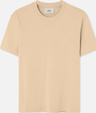 Ami Mens Mens Beige Ami Paris Ami De Coeur Logo-Embossed Cotton T-Shirt - Cream - Size: 44