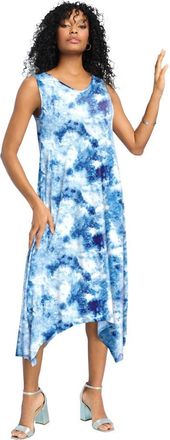 Roaman's Plus Size Stretch Knit Mid Length Sleeveless Swing Dress in Blue Textured Tie Dye at Nordstrom, Size 40