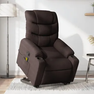 vidaXL Poltrona Alzapersona Massaggi Reclinabile Marrone Scuro Tessuto - Vidaxl